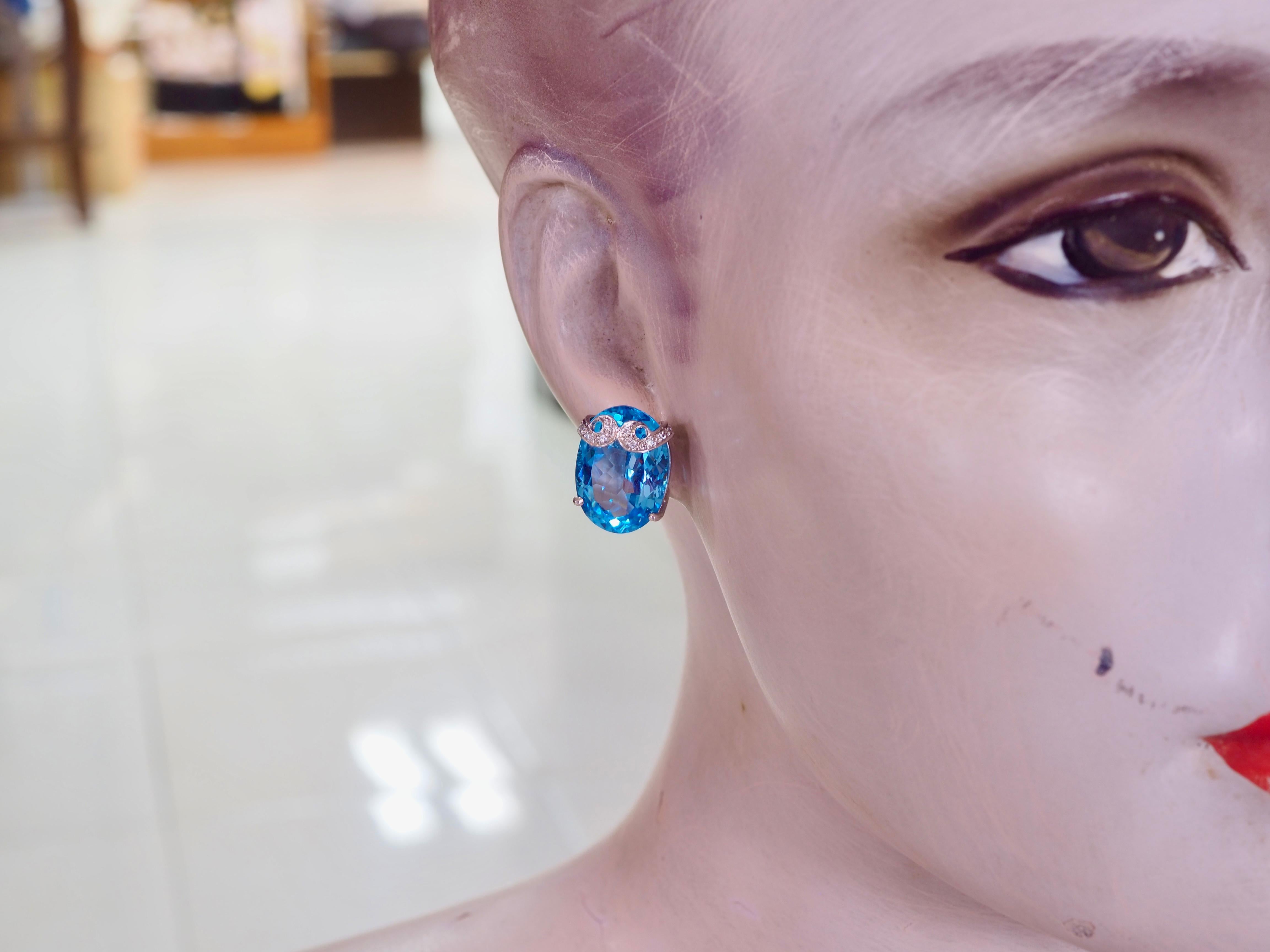 Orecchini con perno in argento Sterling Big 32,02ct Oval Blue Topaz & White Quartz in vendita 2