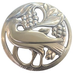 Sterling Silver Bird and Berries Midcentury Brooch, Norsland by Coro