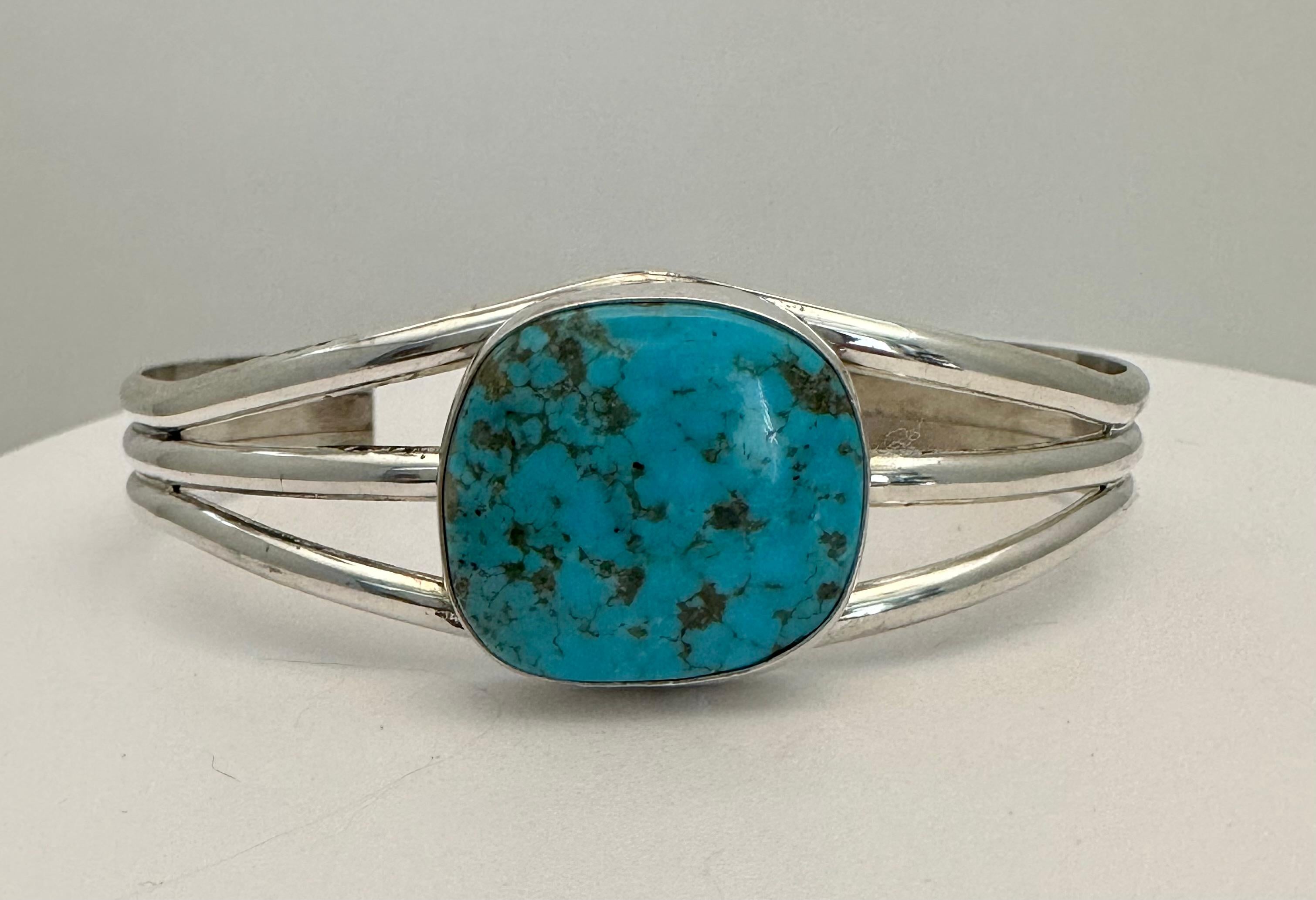 Cabochon Sterling Silver Birdseye Turquoise Cuff Bracelet by Navajo Artist Dave Skeets For Sale