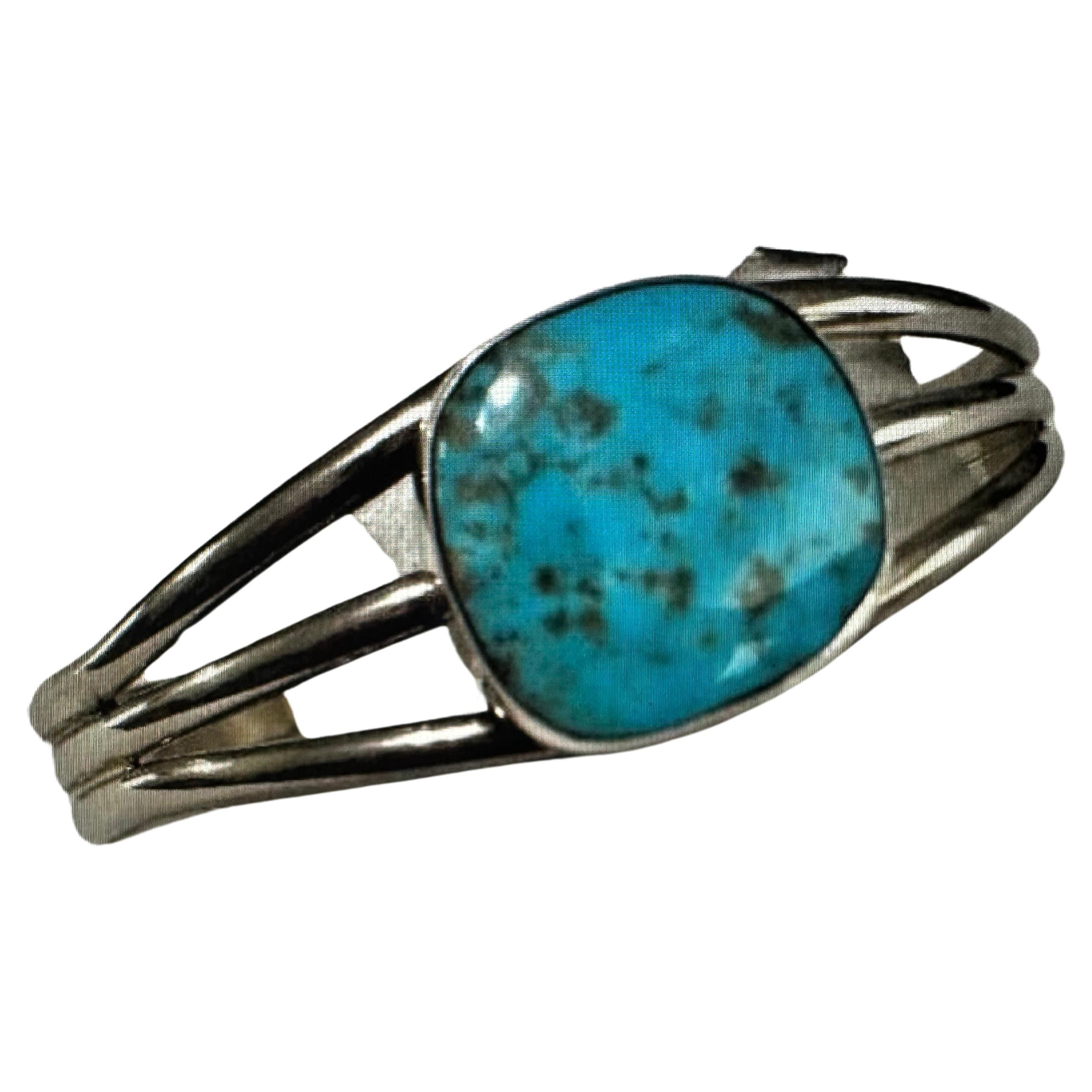 Sterling Silver Birdseye Turquoise Cuff Bracelet by Navajo Artist Dave Skeets For Sale