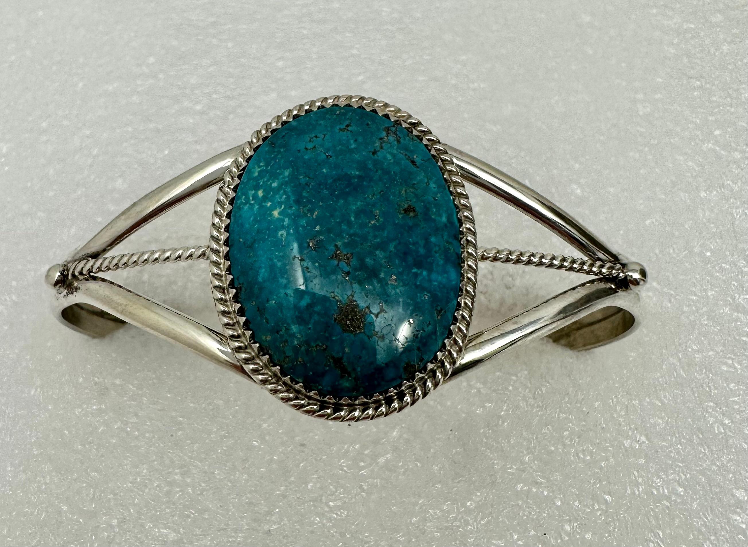 Sterling Silver and Birdseye Turquoise Cuff Bracelet 
Signed by Navajo Artist Phillip Yazzie
Birdseye Turquoise 1
