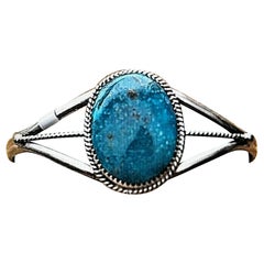 Manschettenarmband aus Sterlingsilber mit Vogelaugenahorn- und Türkis von Navajo-Künstler Phillip Yazzie