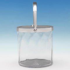 Antique Glass & Sterling Silver Biscuit Box with Swing Handle Opening Mechanism
