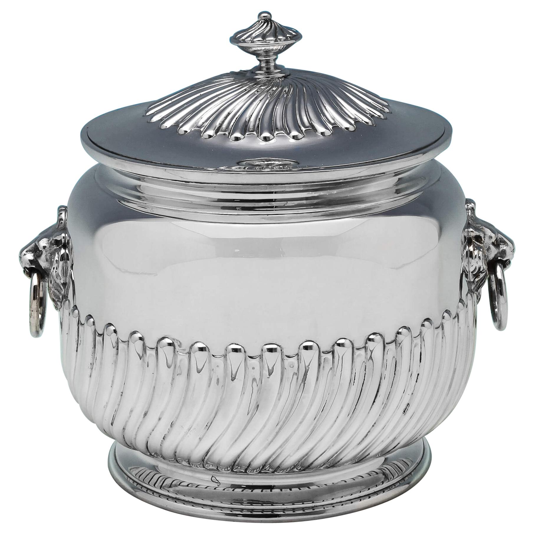 'Queen Anne' Design Victorian Antique Sterling Silver Biscuit Box by Barnards