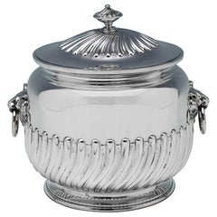 'Queen Anne' Design Victorian Antique Sterling Silver Biscuit Box by Barnards