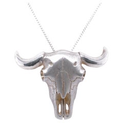 Sterling Silver Bison Skull Pendant Necklace by Ellie Thompson