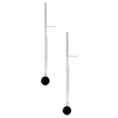 Sterling Silver Black Agate long perspective swing Earrings