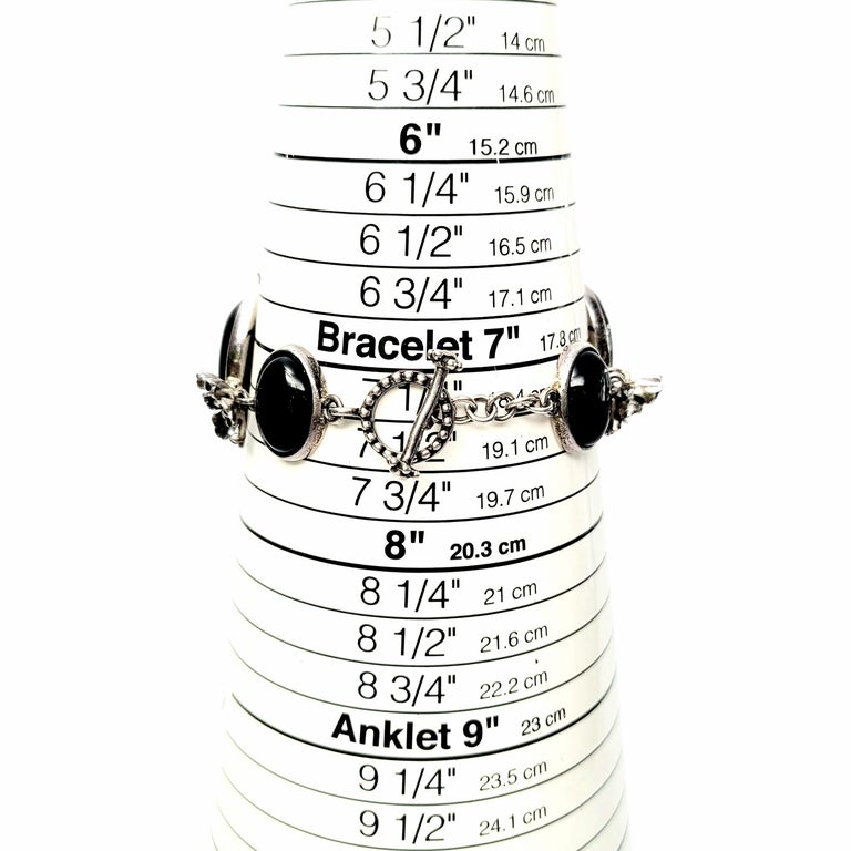Sterling Silver Black and Onyx Flower Link Toggle Bracelet For Sale 5