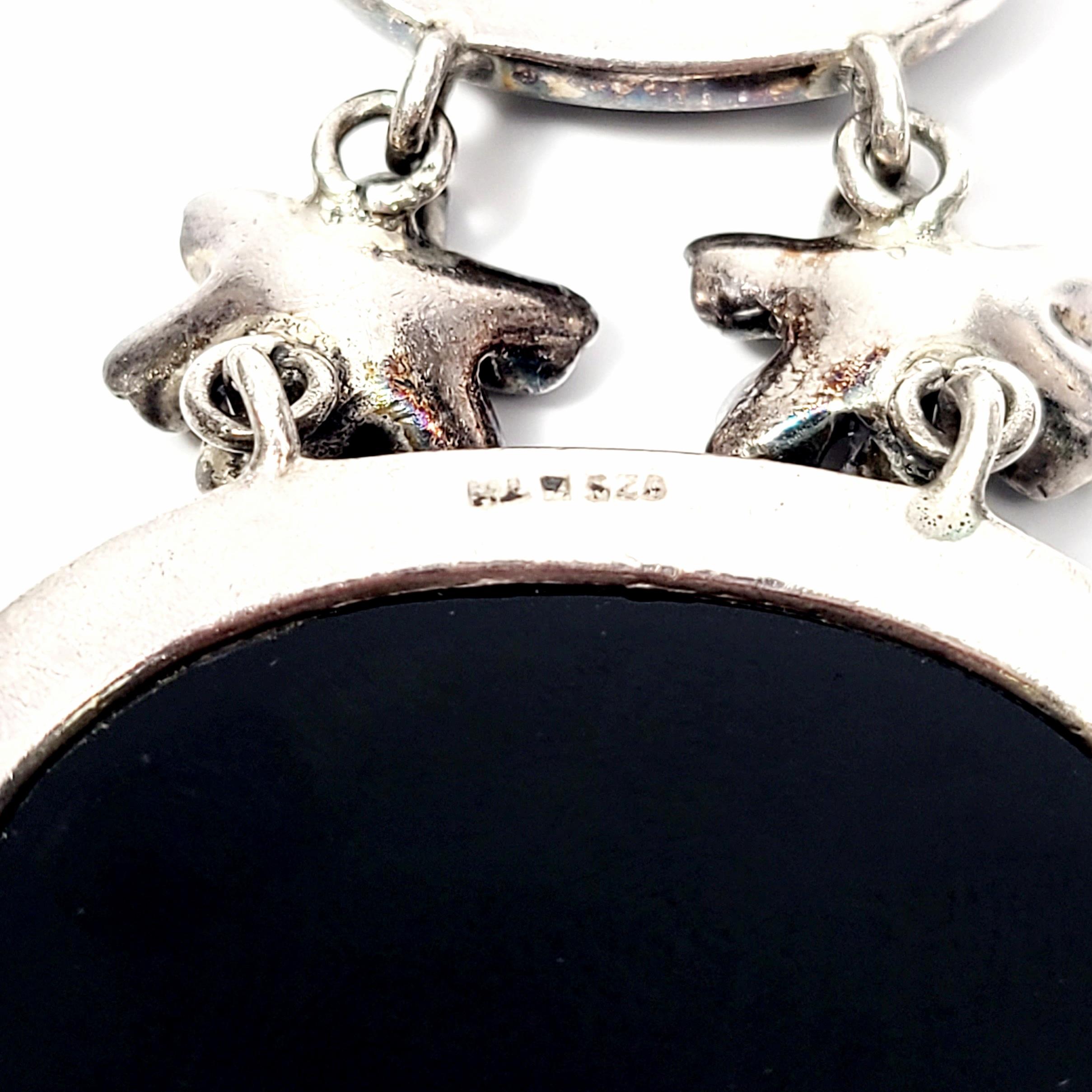 Sterling Silver Black and Onyx Flower Link Toggle Bracelet For Sale 3