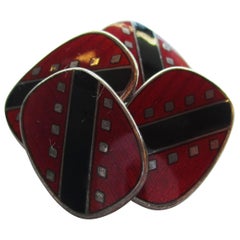 Used Sterling Silver Black and Red Enamel Swivel Bar Cufflinks