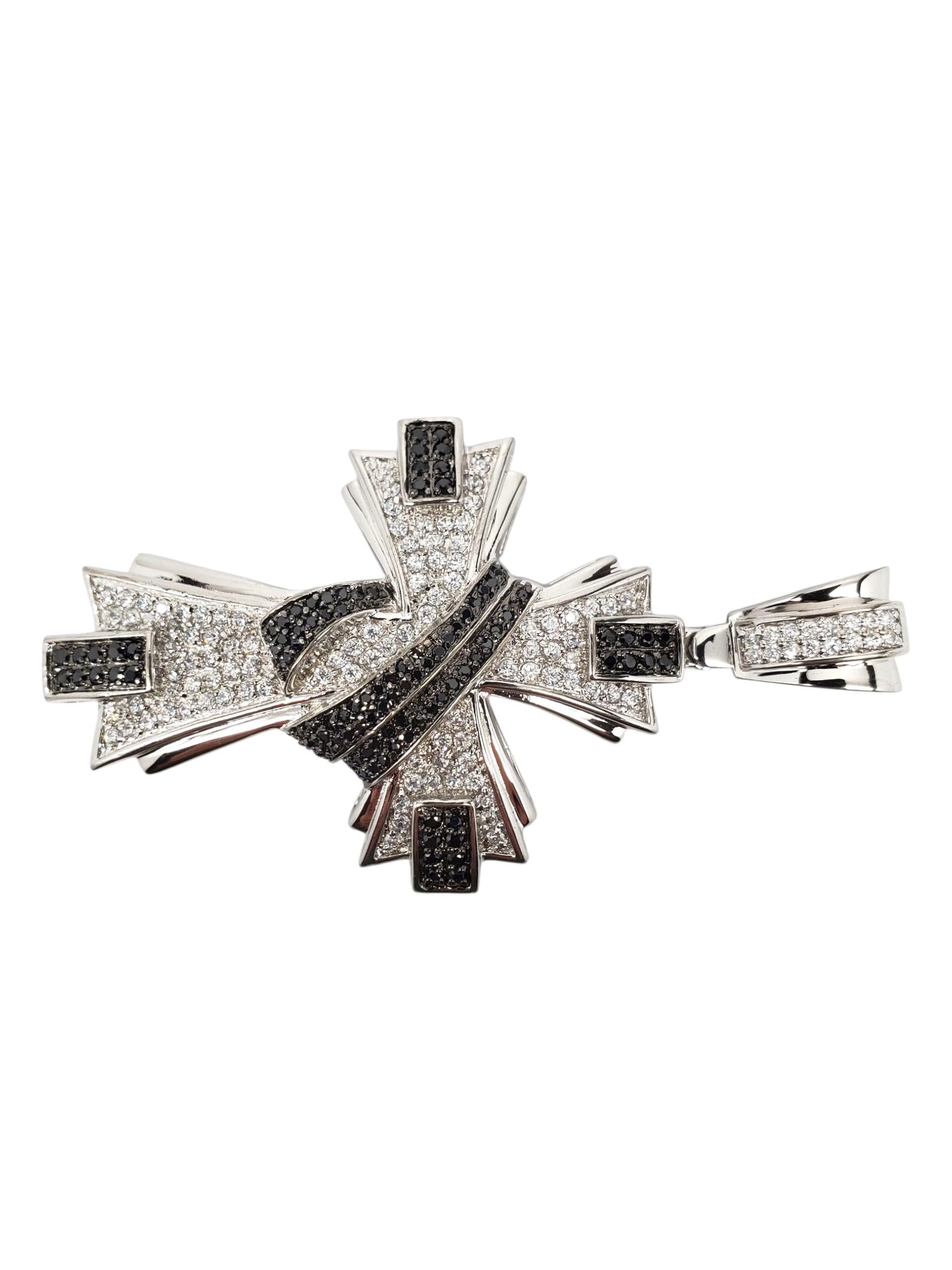 da uomo o donna Ciondolo a croce grande in argento sterling con zirconi bianchi e neri #22583 in vendita