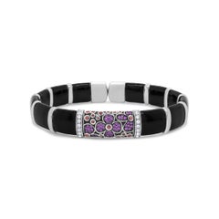 Sterling Silver Black & Brown Enamel 1/3 Ct Diamonds & Sapphire Gemstone Bangle