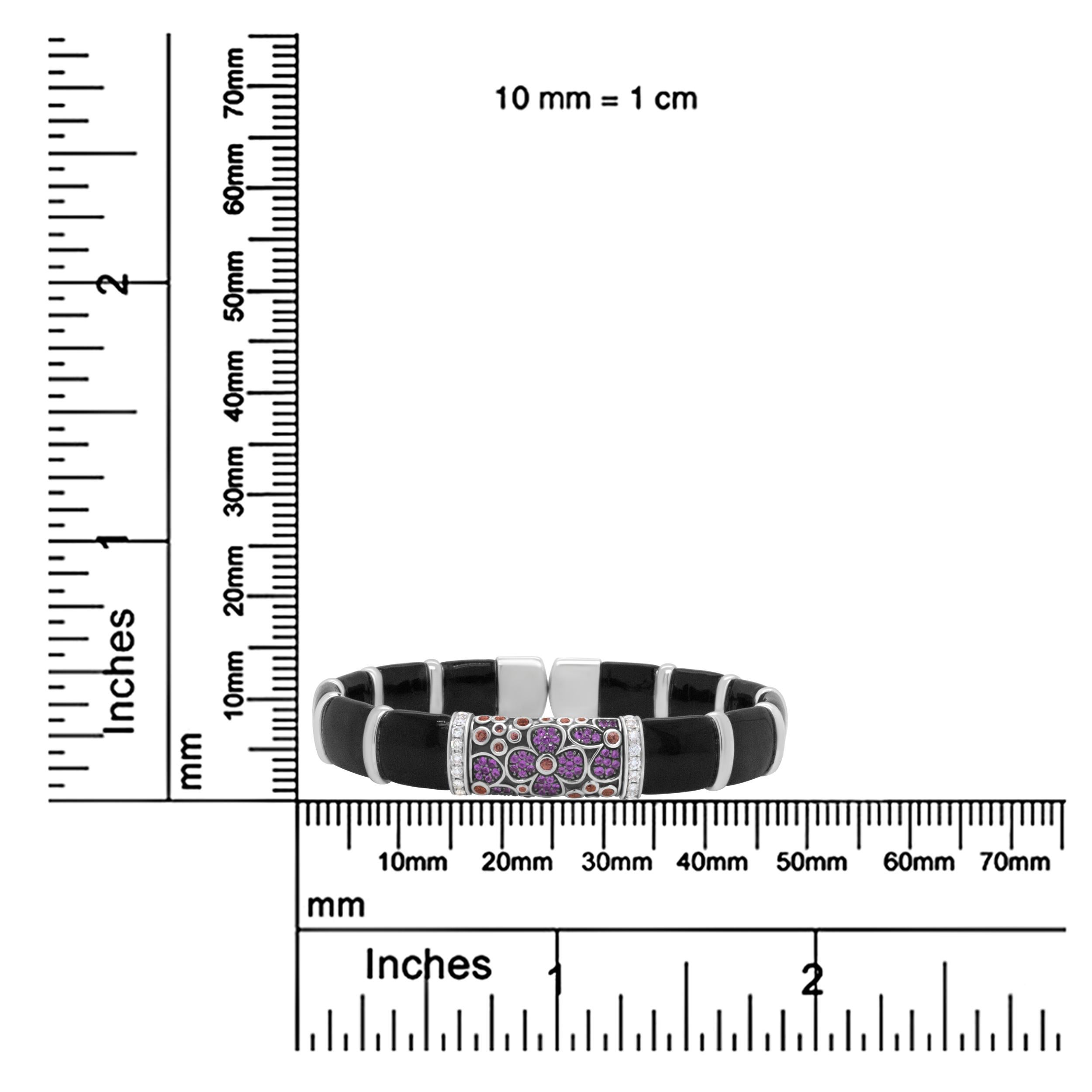 Donna Bracciale in argento sterling con smalto nero e marrone, diamanti e zaffiri da 1/3 di carato in vendita