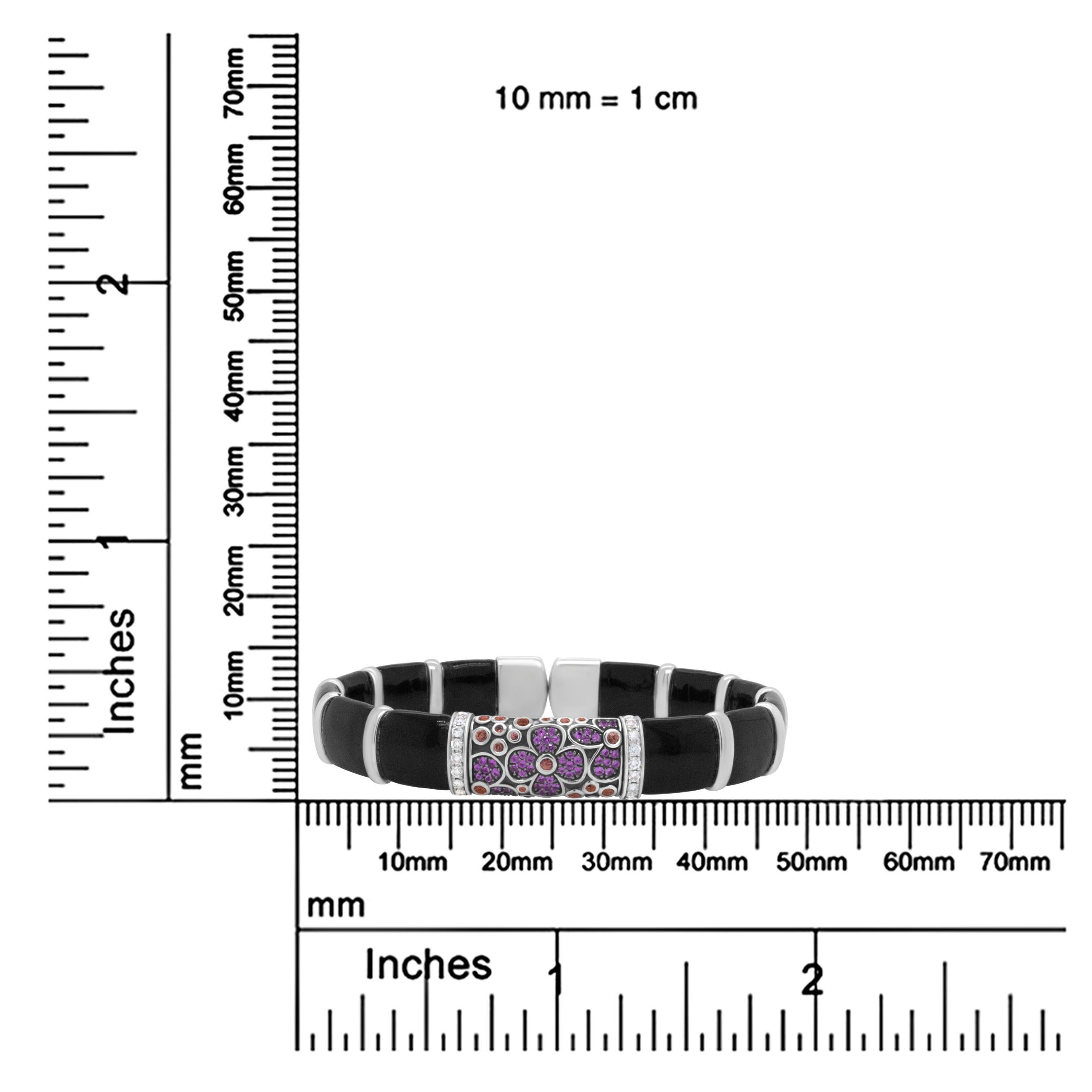 Bracelet en argent sterling en émail noir et brun avec diamants et saphirs de 1/3 Ct  Pour femmes en vente