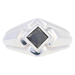 Sterling Silver Black Diamond Ring, 925 Princess Cut 1.00ct Men's Solitaire