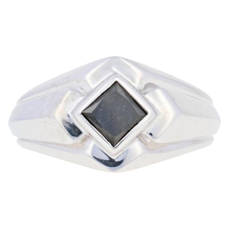 Anello con diamante nero in argento 925, solitario da uomo con taglio a principessa da 1,00 ct.