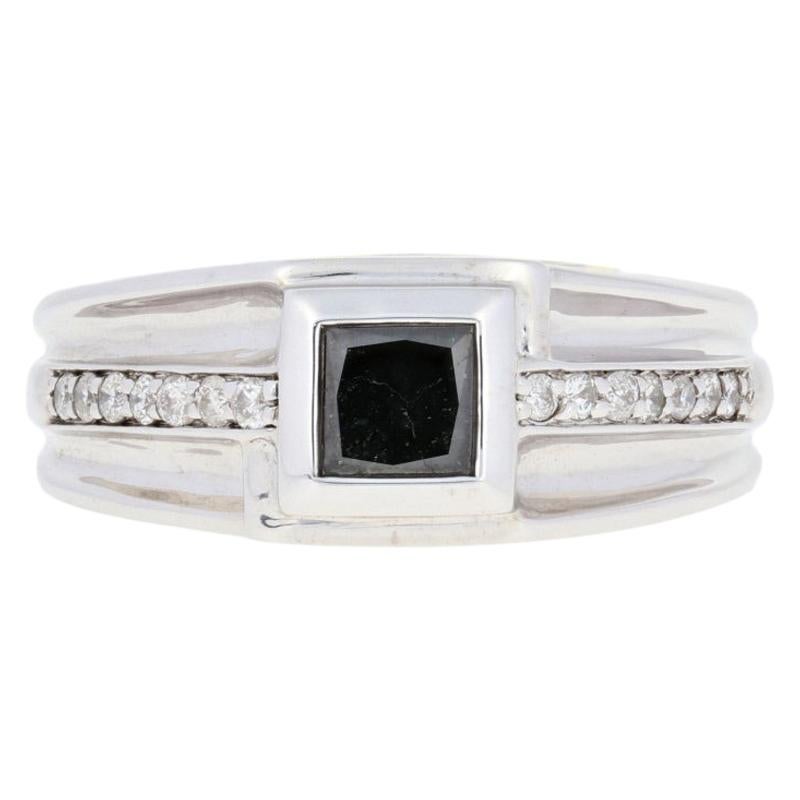 For Sale:  Sterling Silver Black Diamond Ring, 925 Princess Cut 1.20ctw Men's