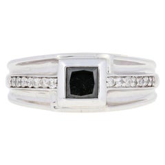 Bague en argent sterling avec diamant noir taille princesse 925, pour hommes 1,20 ctw