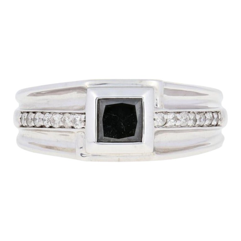Anello con diamante nero in argento Sterling 925, taglio principessa 1,20ctw Uomo