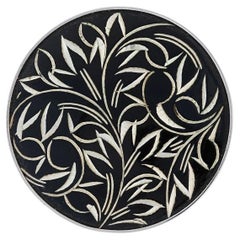 Sterling Silver Black Enamel Flower Circle Brooch - 925 Botanical Pin