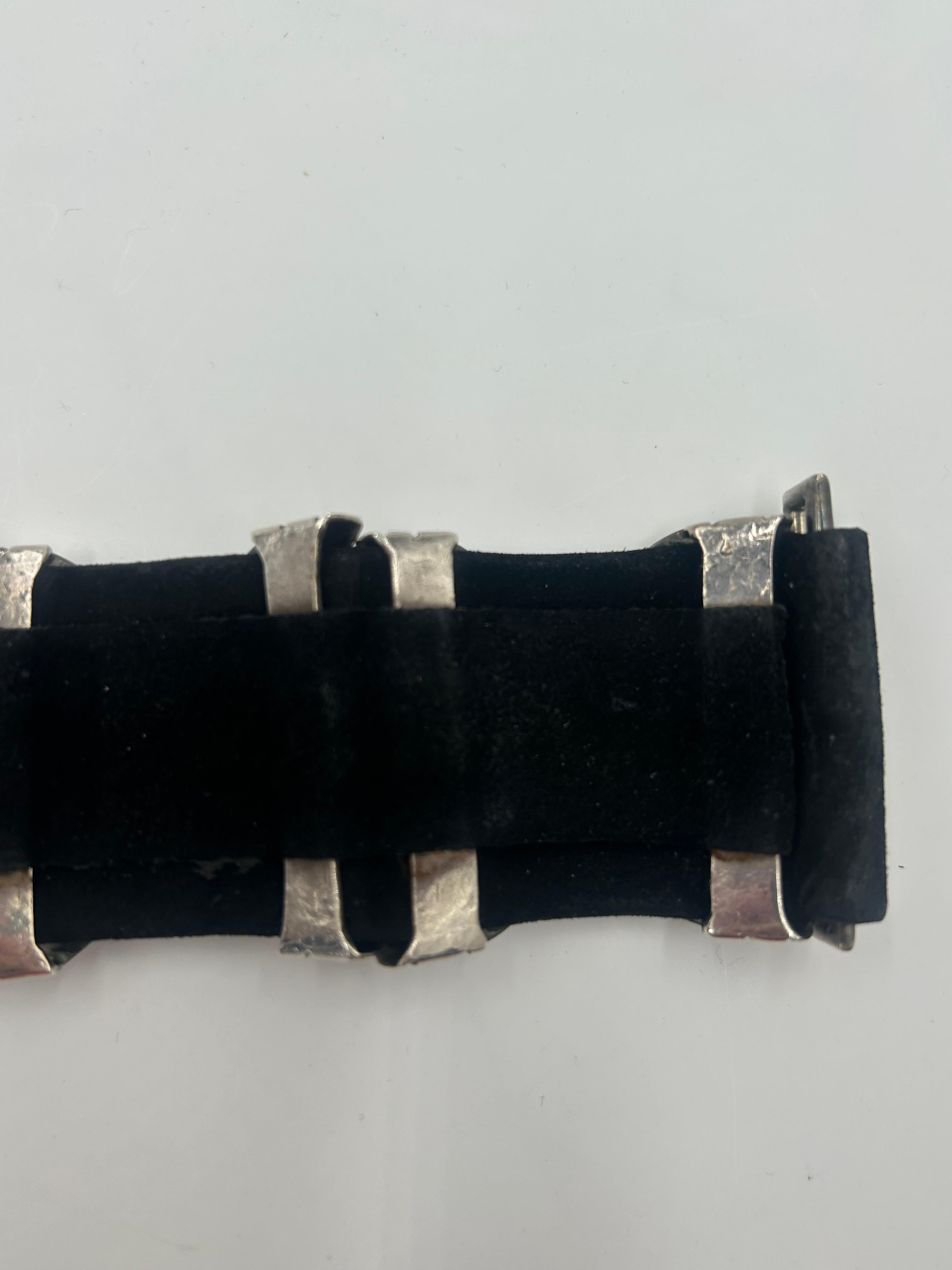 Sterling Silver & Black Leather Attributed To Hector Aguilar 6