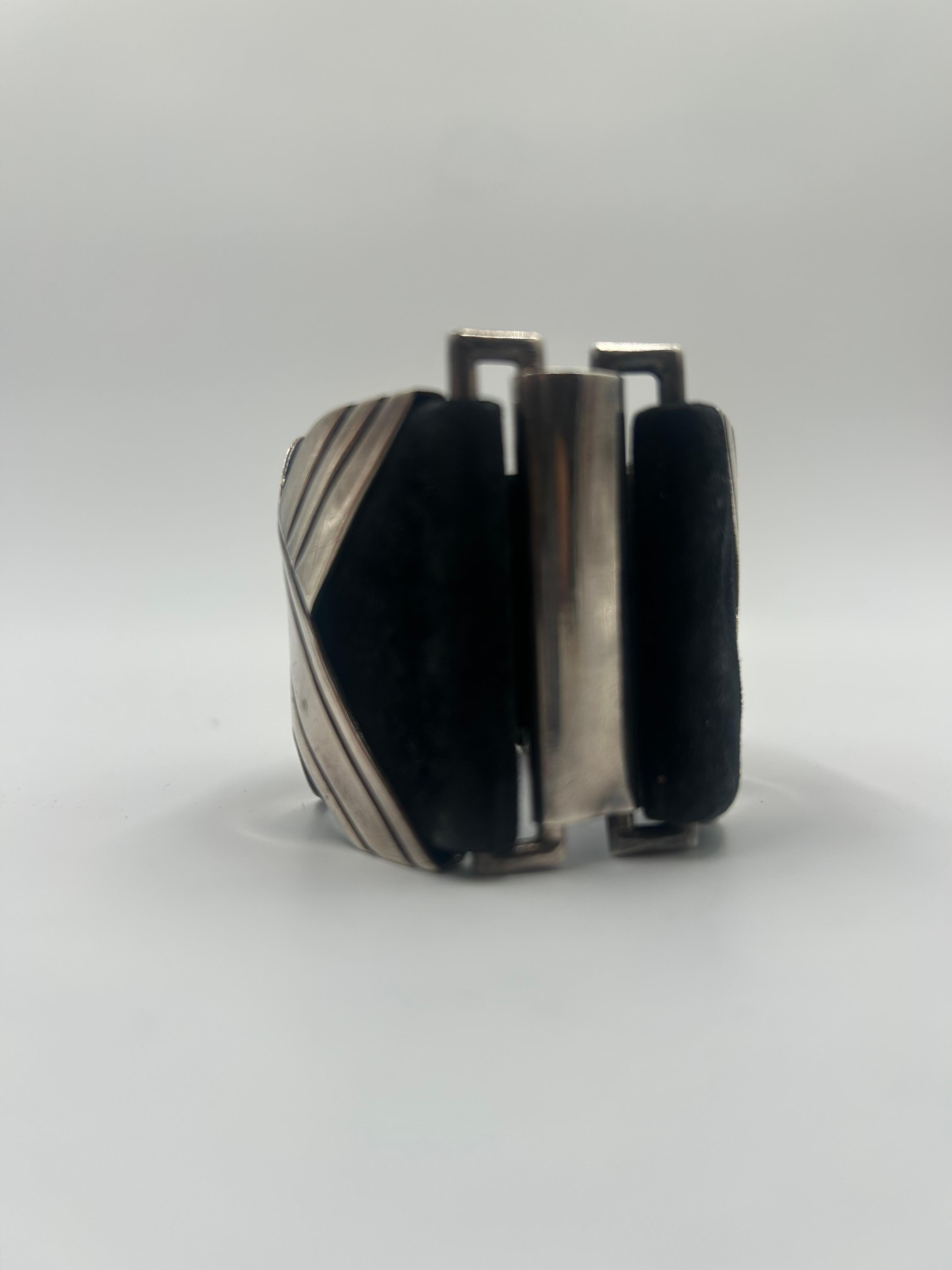 Sterling Silver & Black Leather Attributed To Hector Aguilar 1