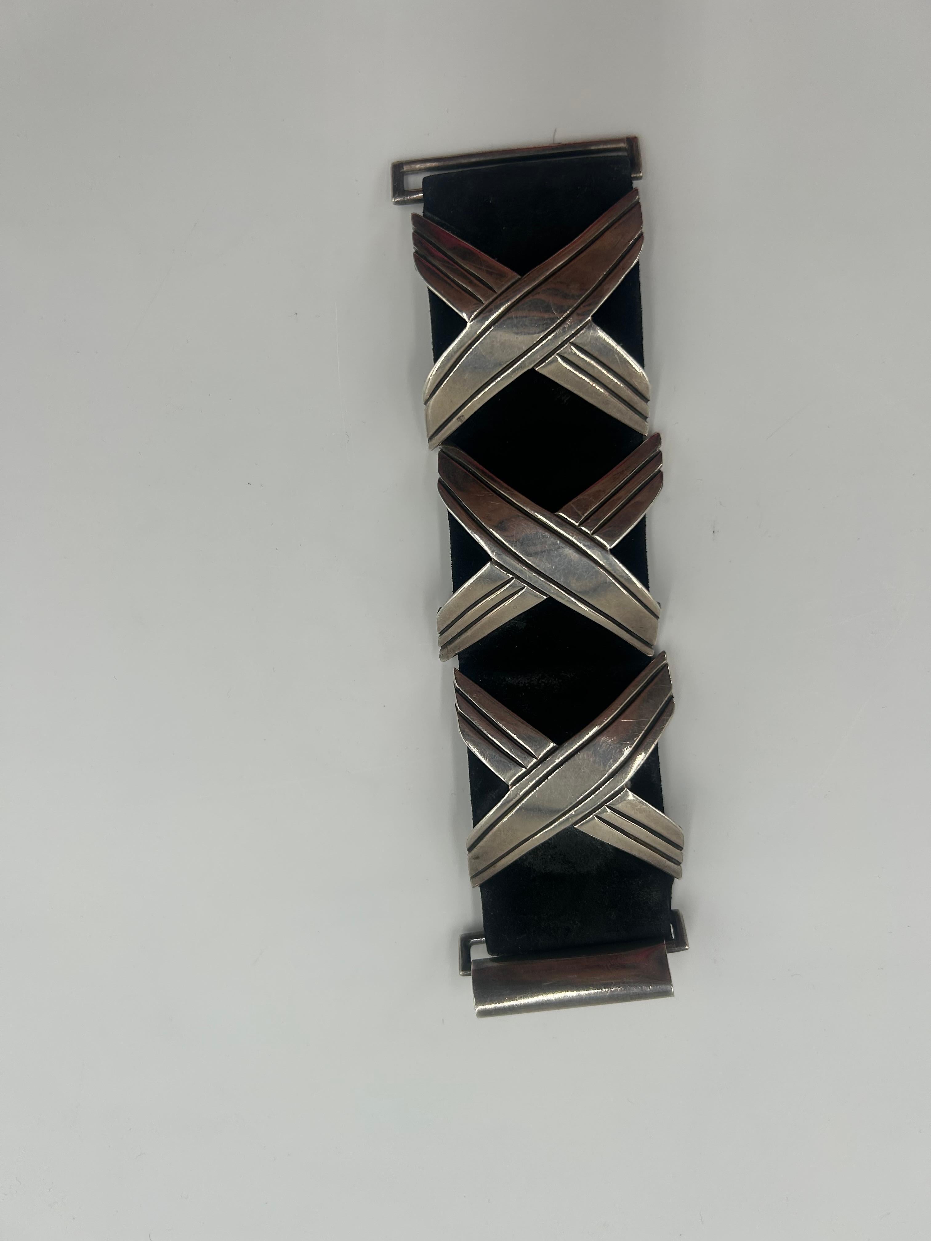 Sterling Silver & Black Leather Attributed To Hector Aguilar 2