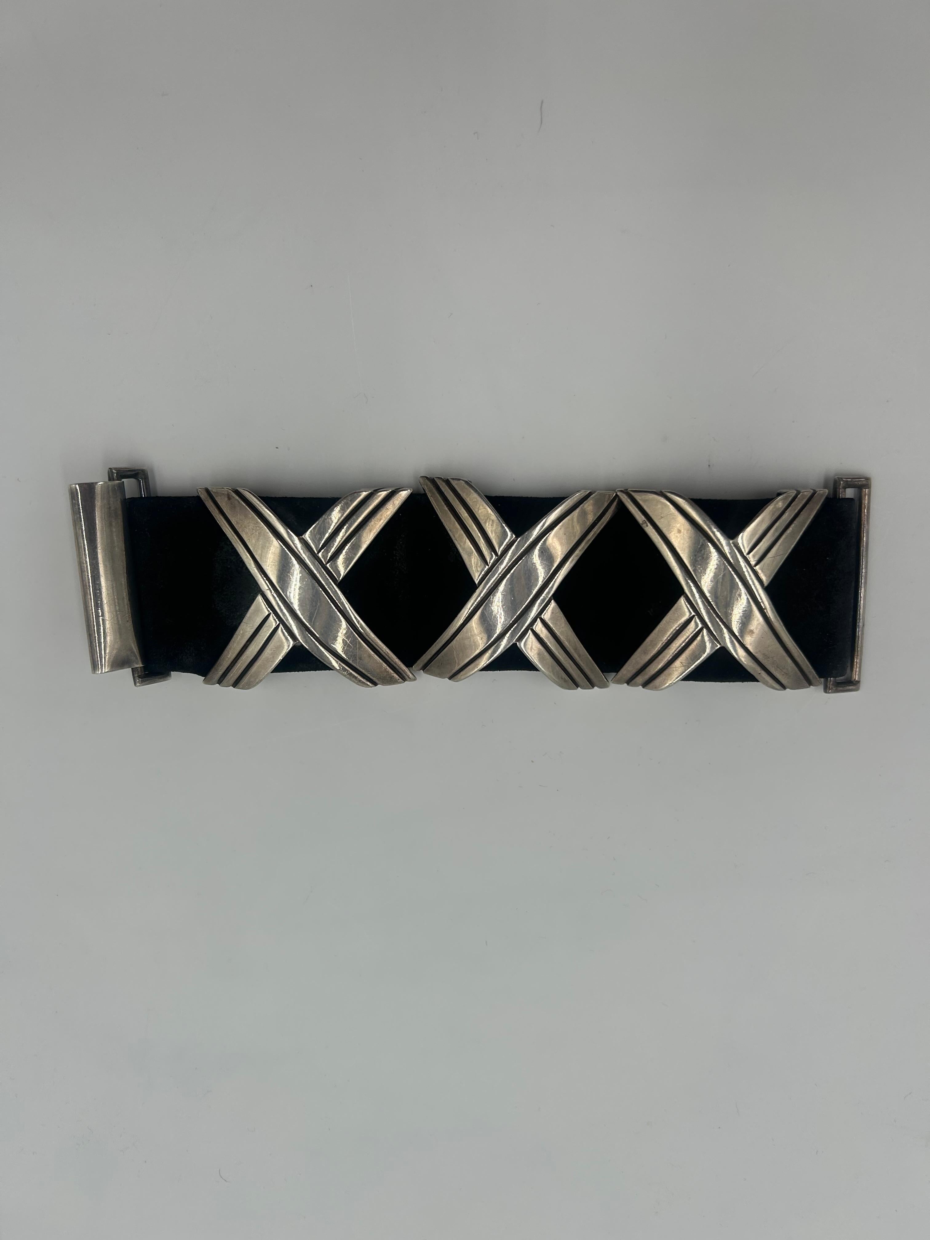 Sterling Silver & Black Leather Attributed To Hector Aguilar 3