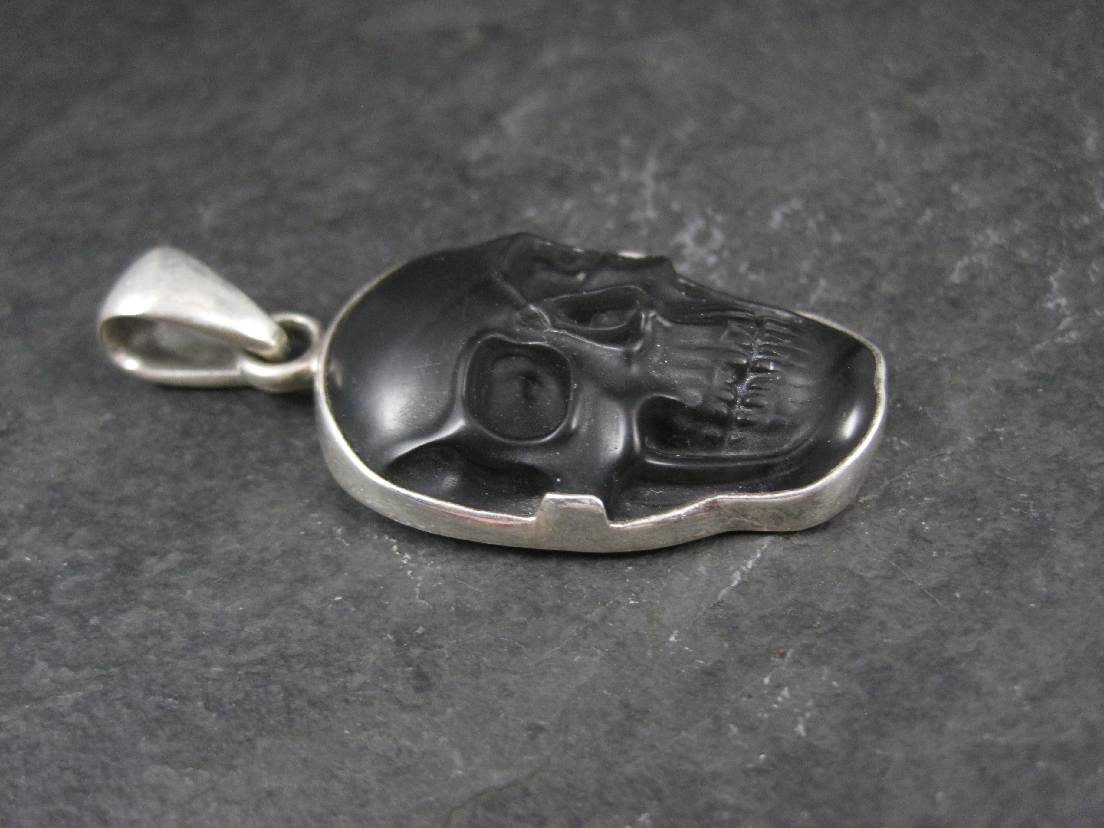 Sterling Silver Black Obsidian Skull Pendant Charles Albert For Sale 1