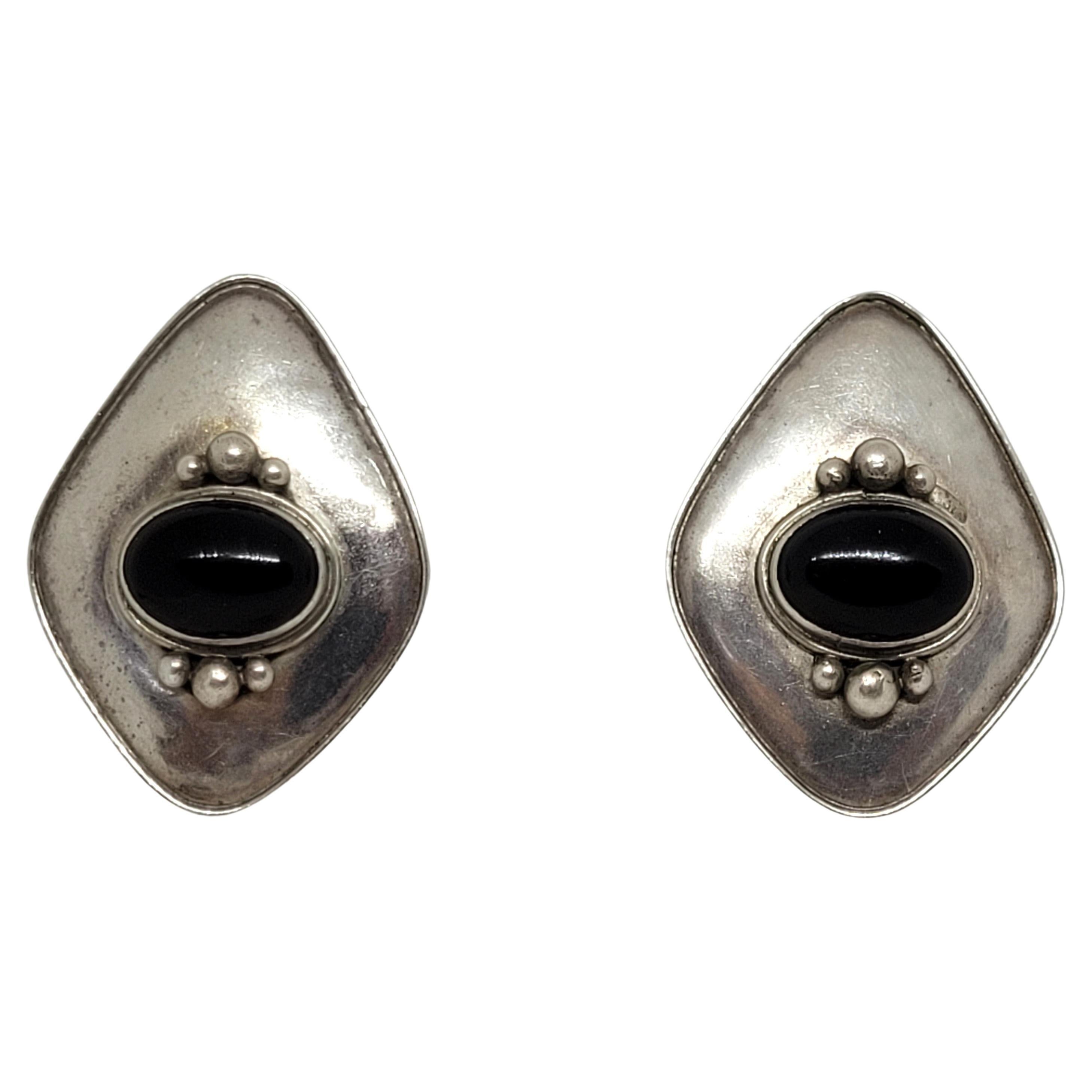 Sterling Silver Black Onyx Earrings, 39mm x 28mm, 10.5 gr, Designer, Friction For Sale