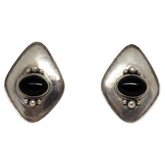 Pendientes de ónice negro de plata de ley, 39 mm x 28 mm, 10,5 gr, Diseñador, Fricción