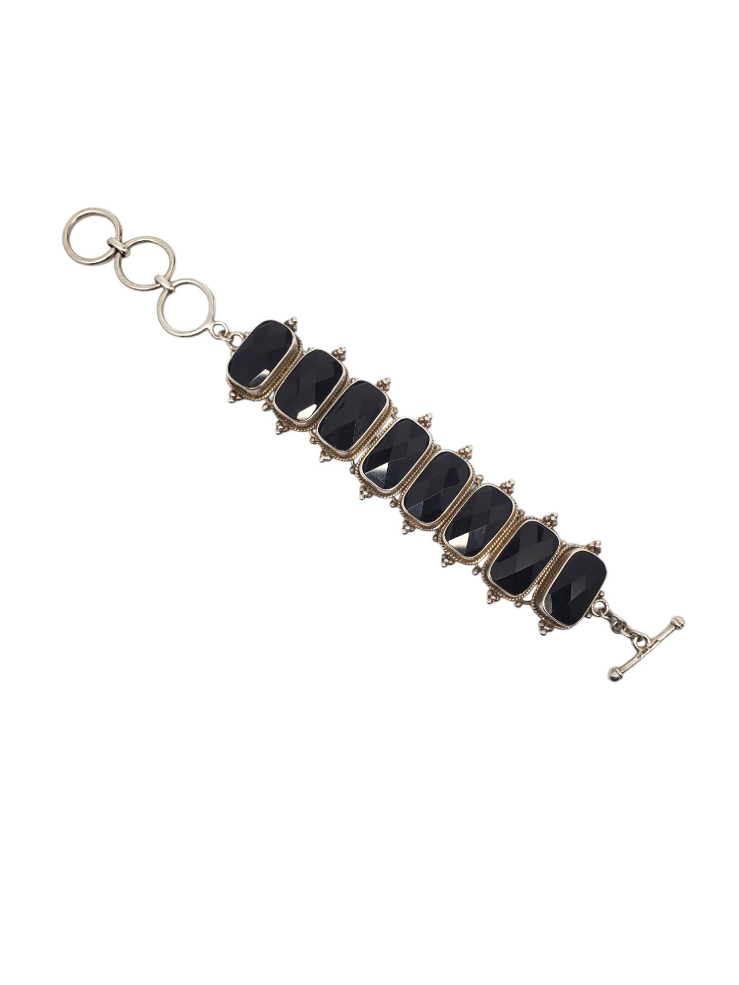 Quadrato Bracciale A Link in Argento Nero #21176 in vendita