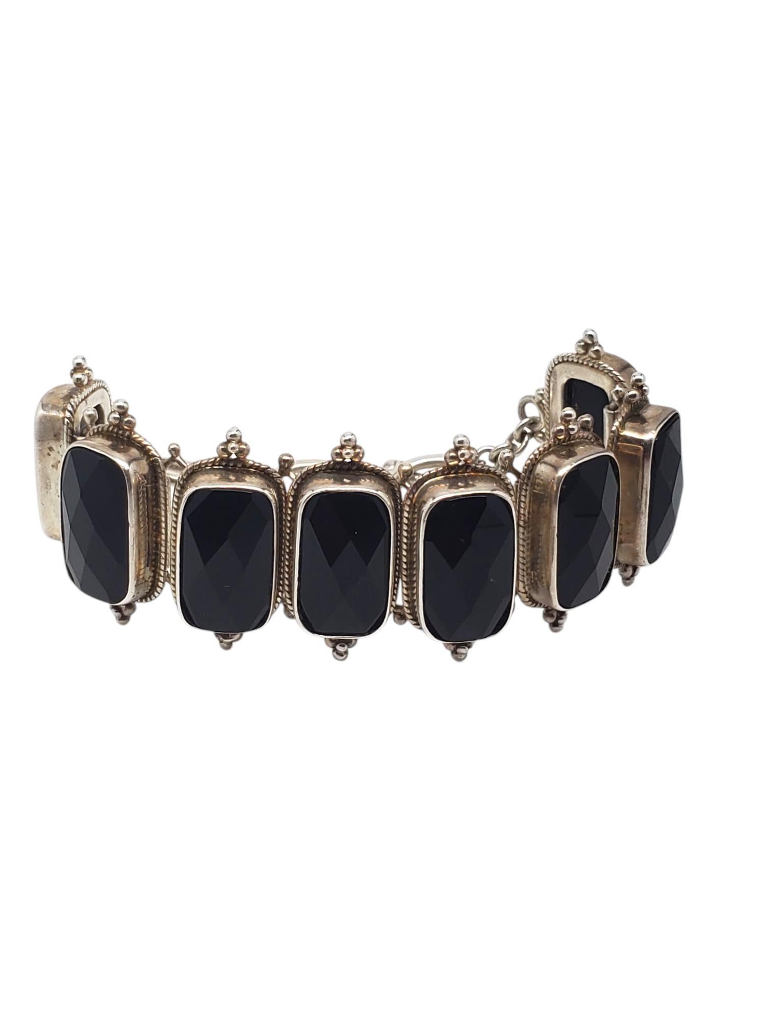 Sterling Silver Black Onyx Link Toggle Bracelet #21176