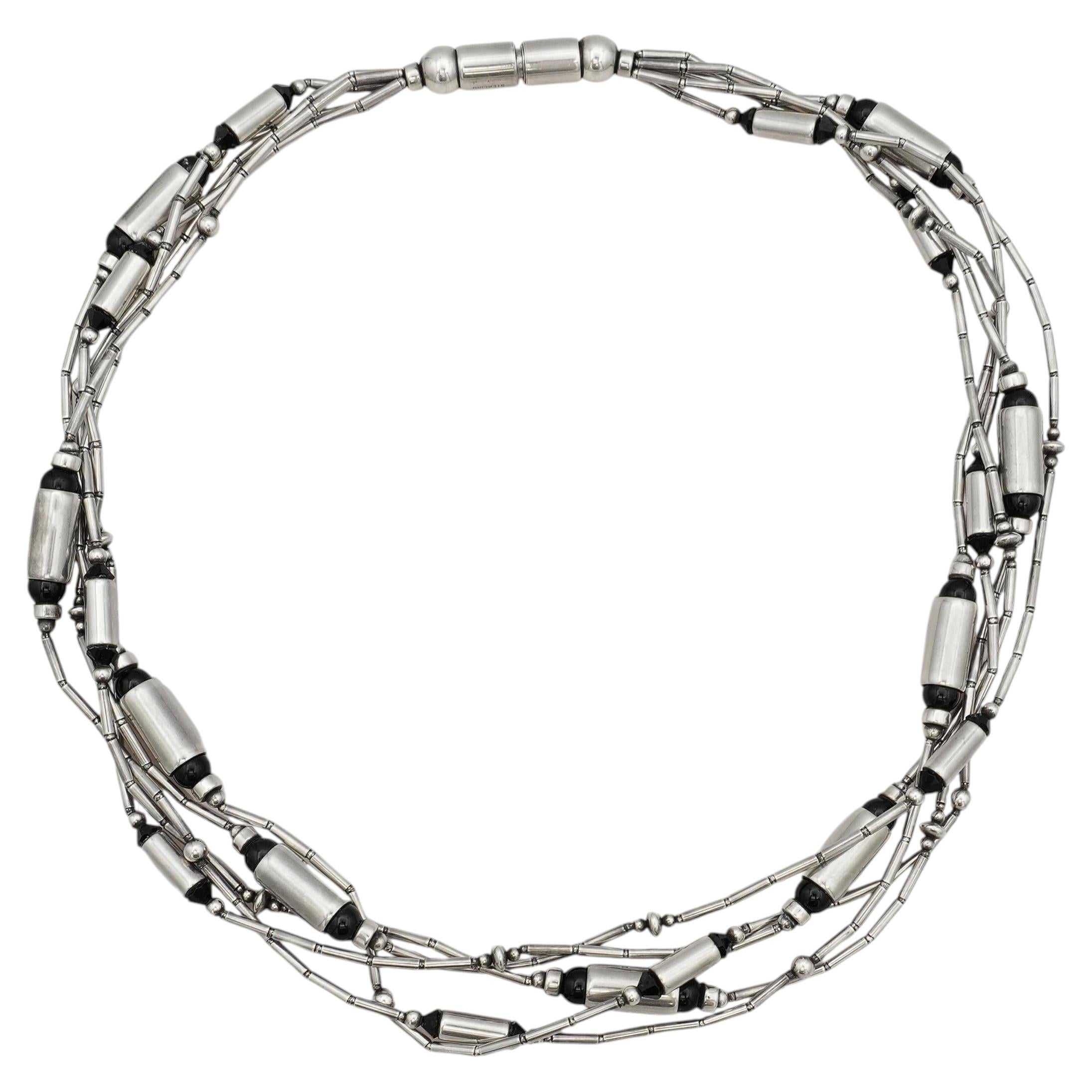 Collana a più fili in argento sterling con onice nero in vendita
