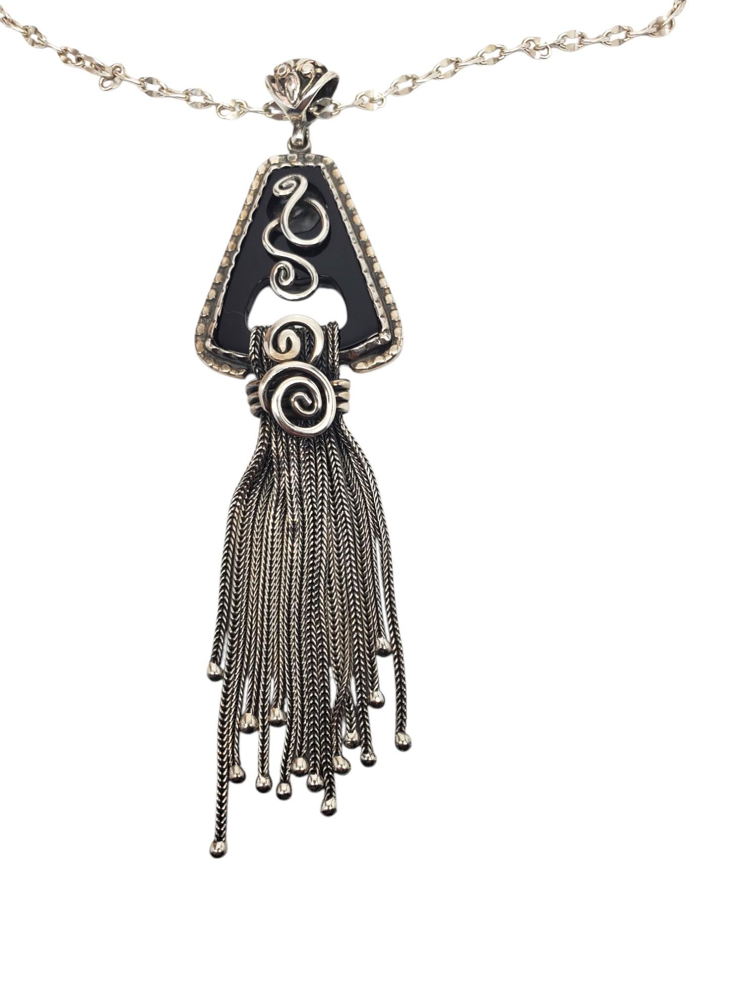 Taglio misto Collana con ciondolo trapezoidale in argento nero e onice #21280 in vendita