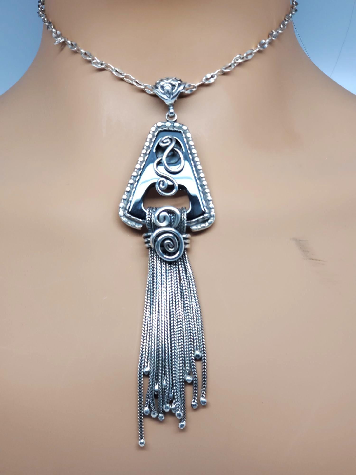 Collana con ciondolo trapezoidale in argento nero e onice #21280 in vendita 3