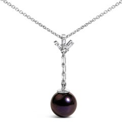 Sterling Silver Black Pearl and Created White Sapphire Pendant Pendant Necklace