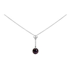 Sterling Silver Black Pearl and Created White Sapphire Pendant Pendant Necklace