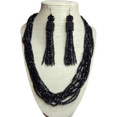 Set di collana e orecchini con perline di spinello nero in argento sterling