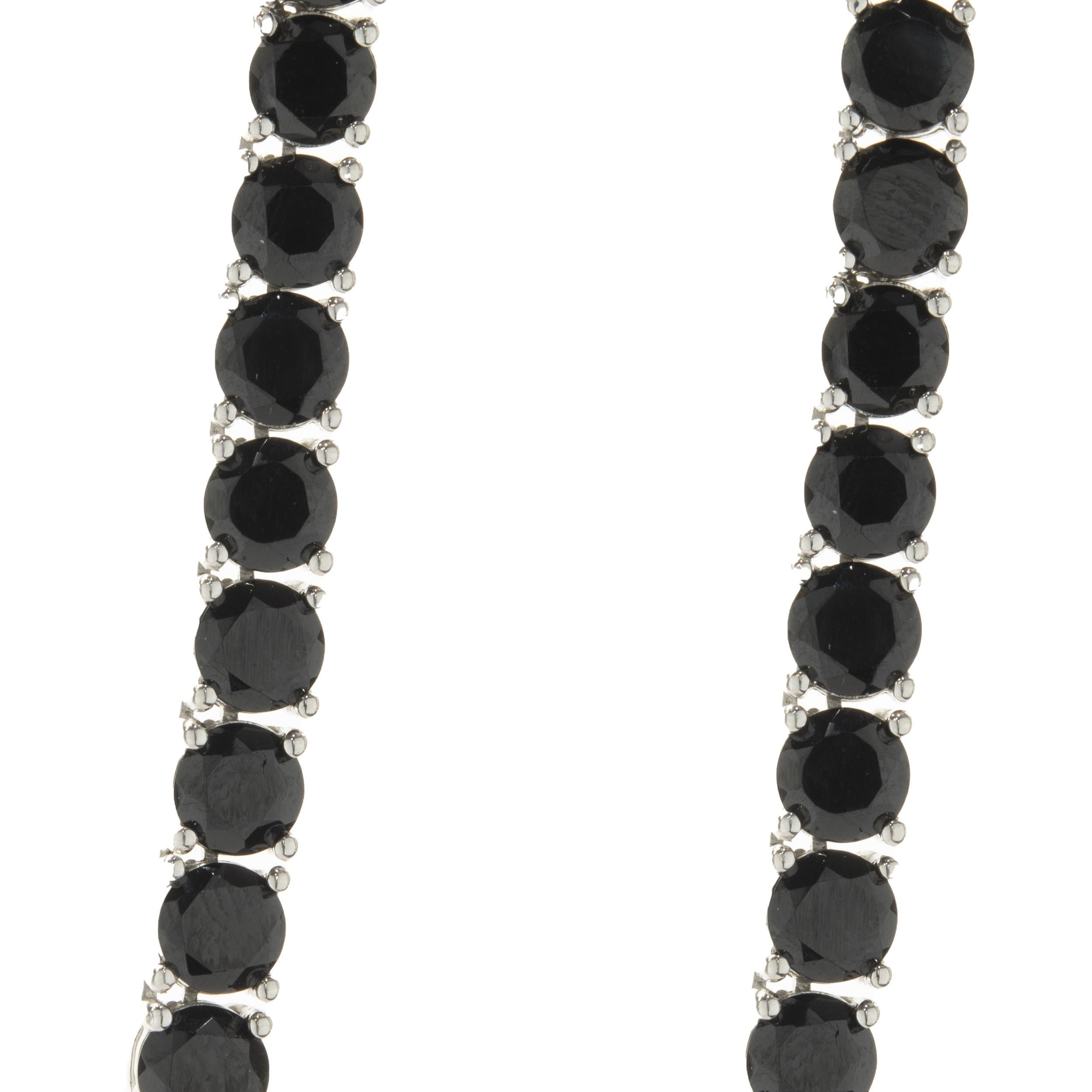Sterling Silver Black Spinel Tennis Necklace In Excellent Condition For Sale In Scottsdale, AZ