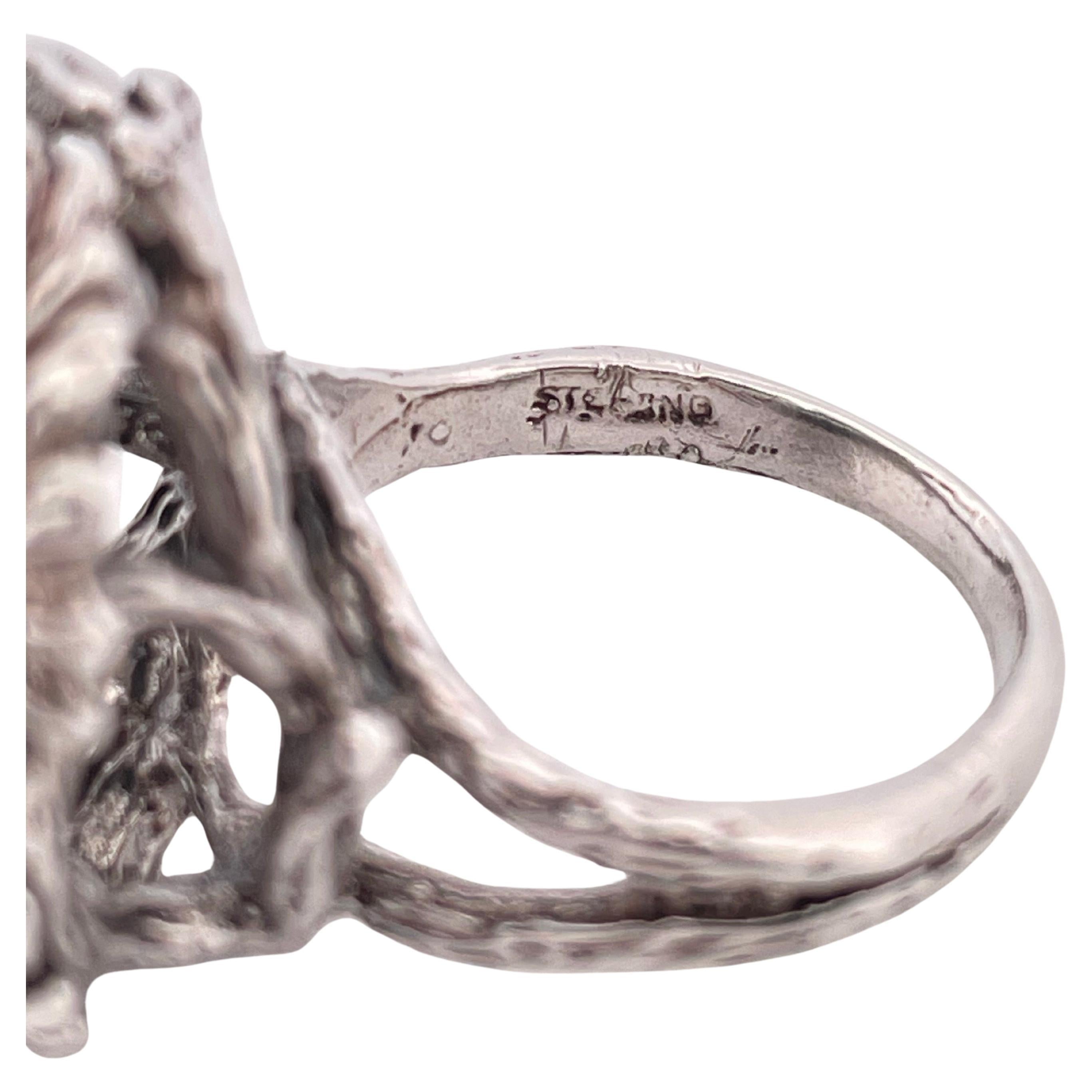 Anello con zaffiro nero a stella in argento sterling in vendita 4