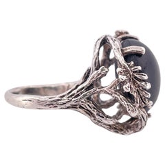 Black Star Sapphire Set In Sterling Silver Ring