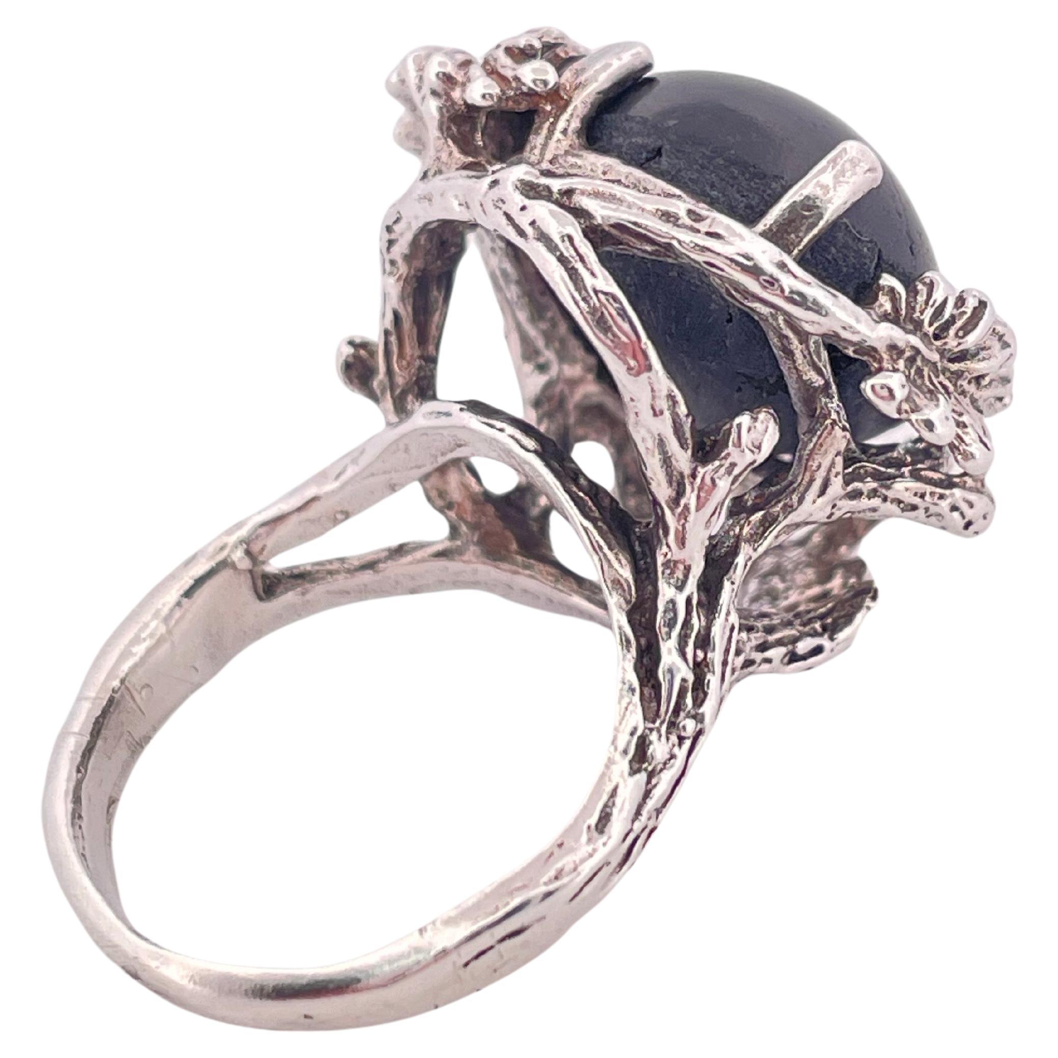 Rétro Anello con zaffiro nero a stella in argento sterling in vendita