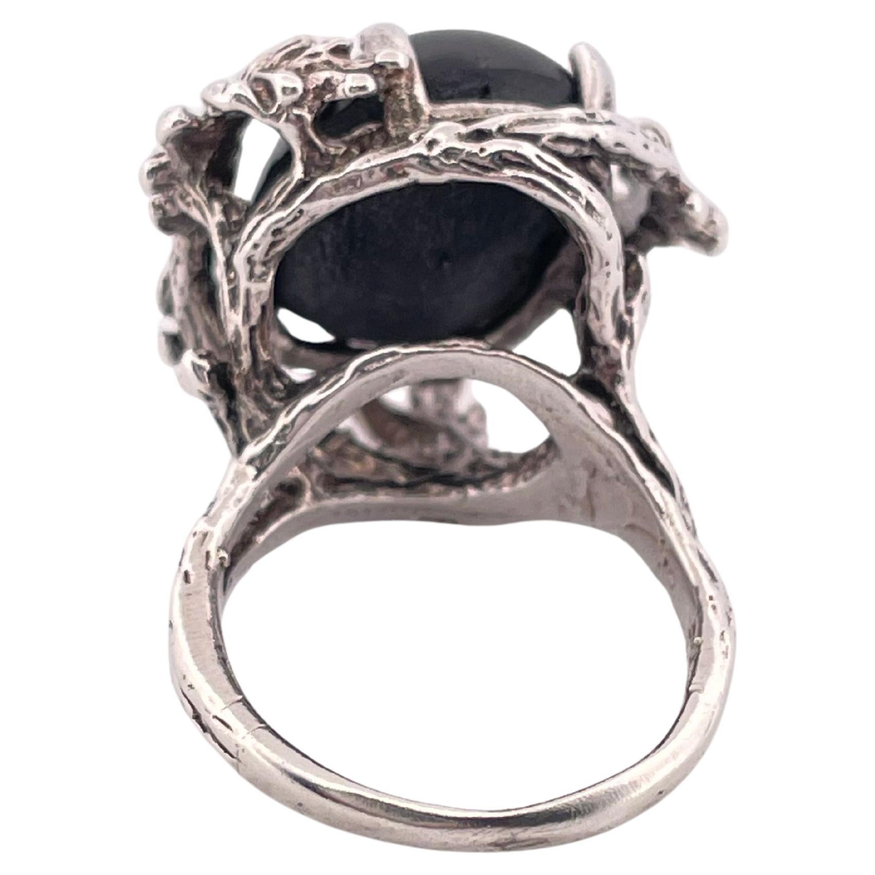 Cabochon Anello con zaffiro nero a stella in argento sterling in vendita