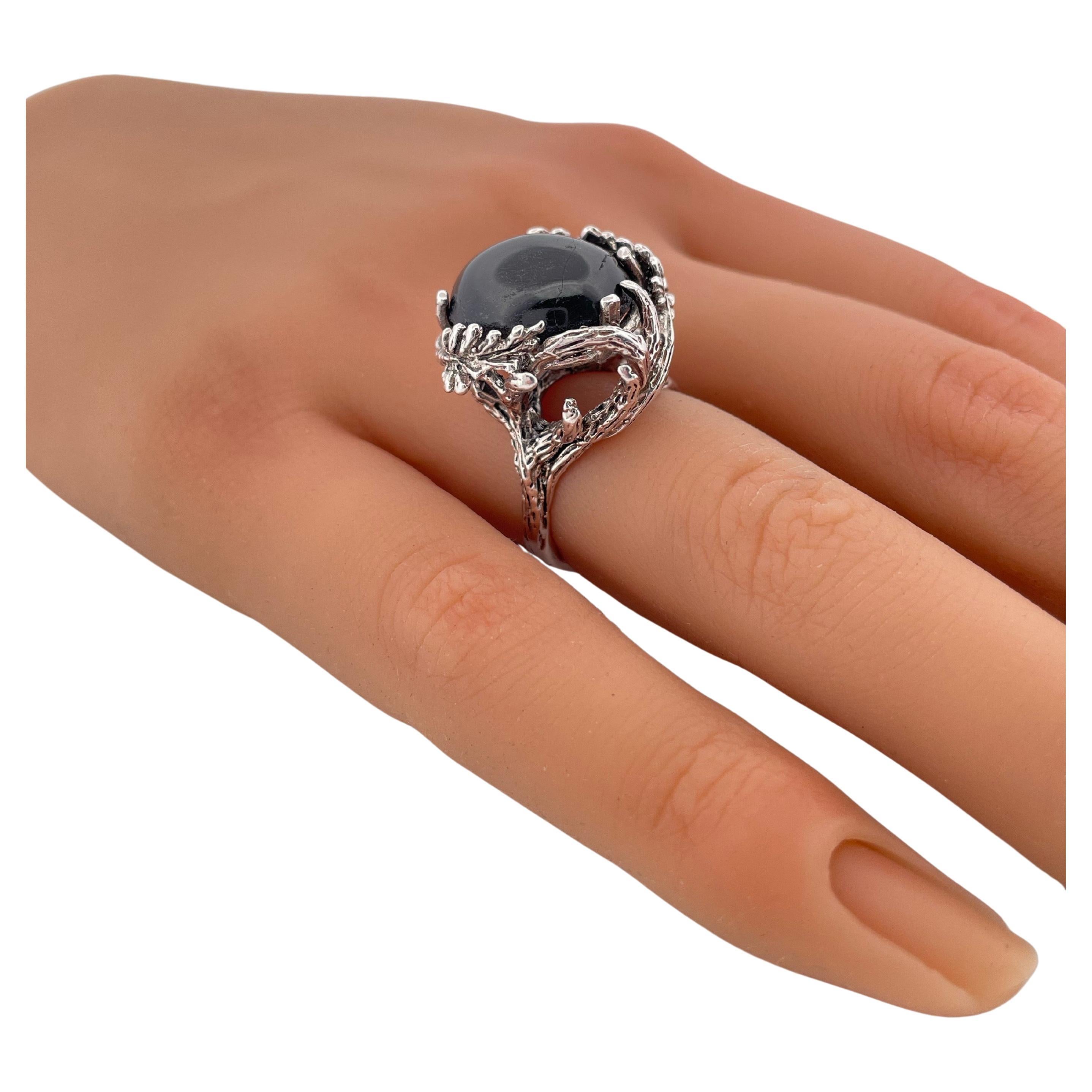 Anello con zaffiro nero a stella in argento sterling in vendita 1