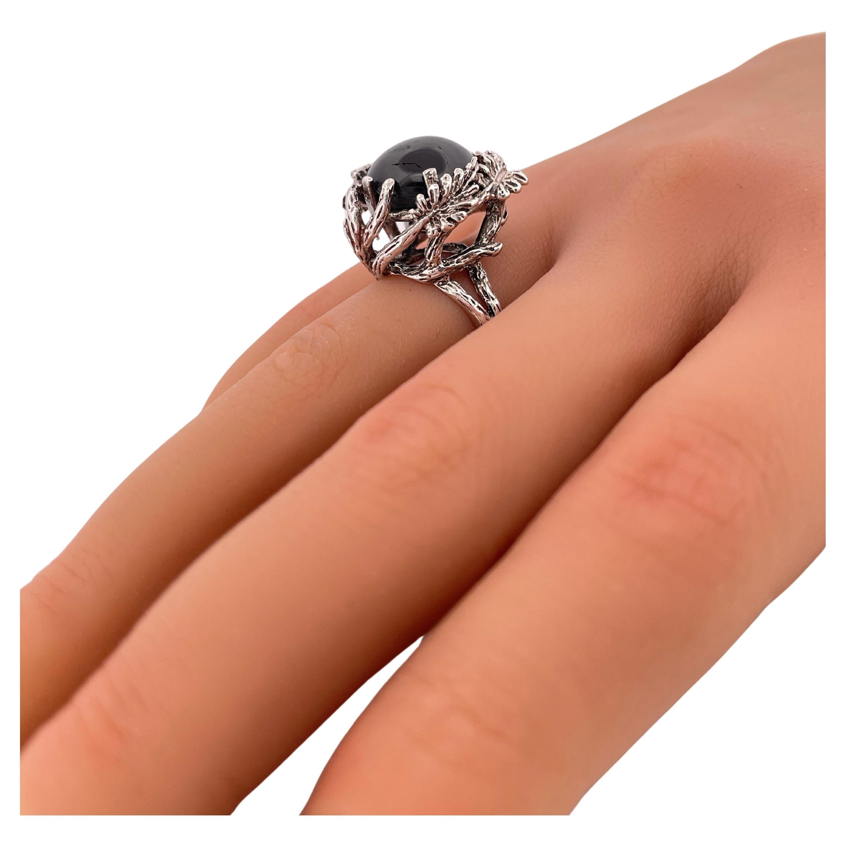 Anello con zaffiro nero a stella in argento sterling in vendita 2