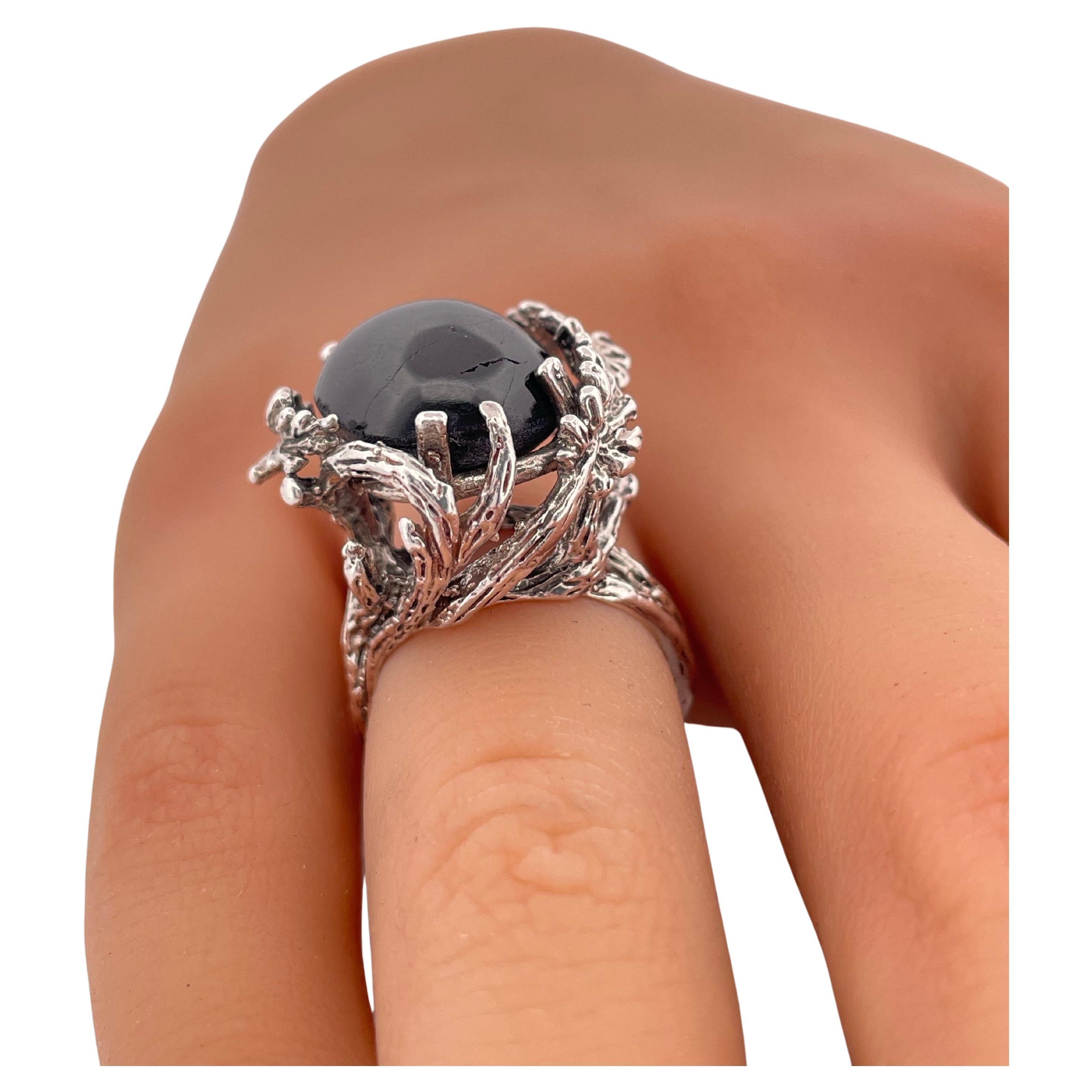 Anello con zaffiro nero a stella in argento sterling in vendita 3