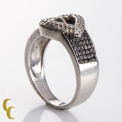 Sterling Silver Black & White Diamonds Heart Ring, Size 8.75