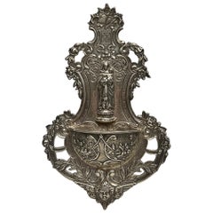 Retro Sterling Silver Blessed Mother and Child Holy Water Font Signed CINI Sterling