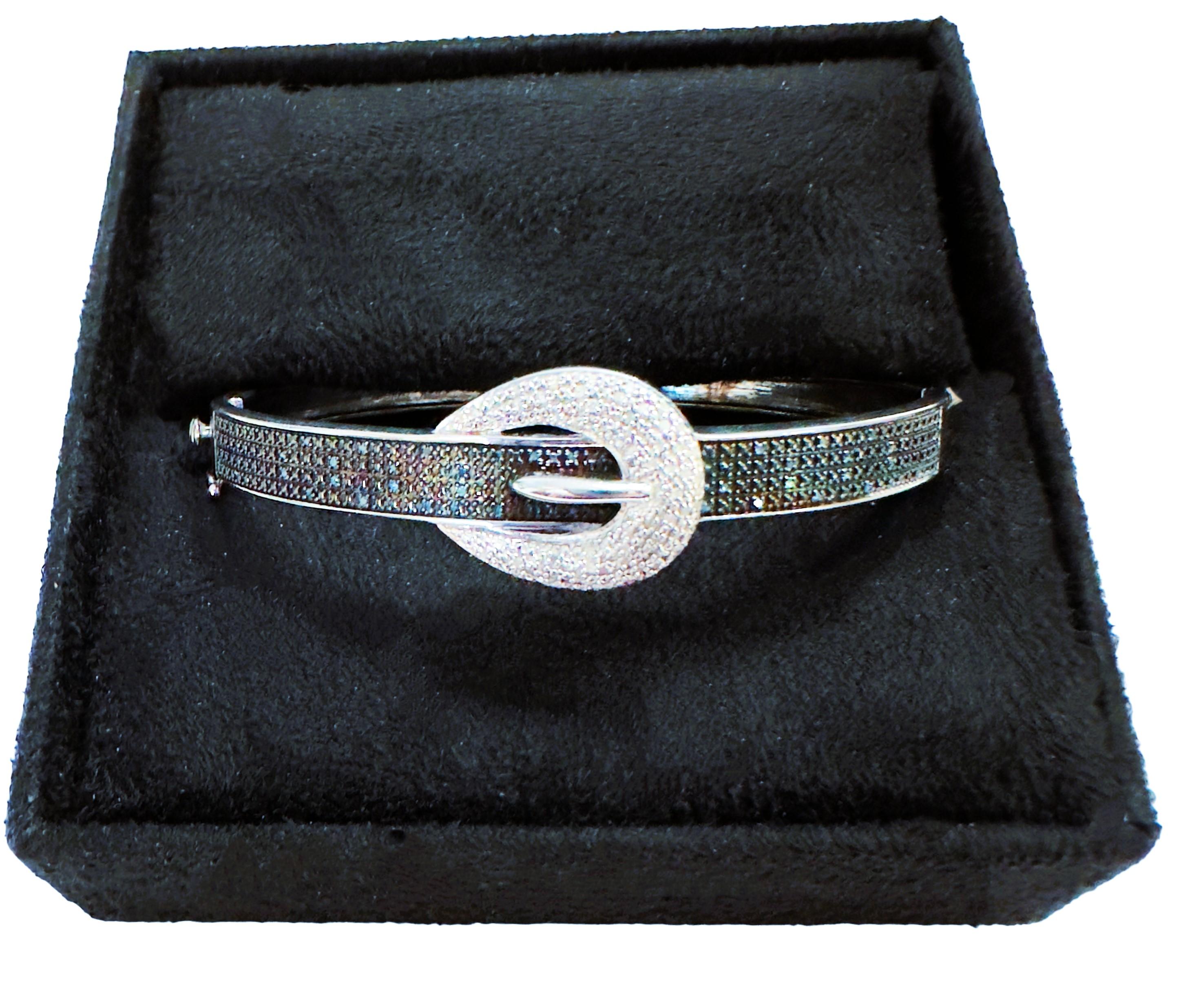 Sterling Silver Blue and White Pave Diamond Bangle Bracelet 5